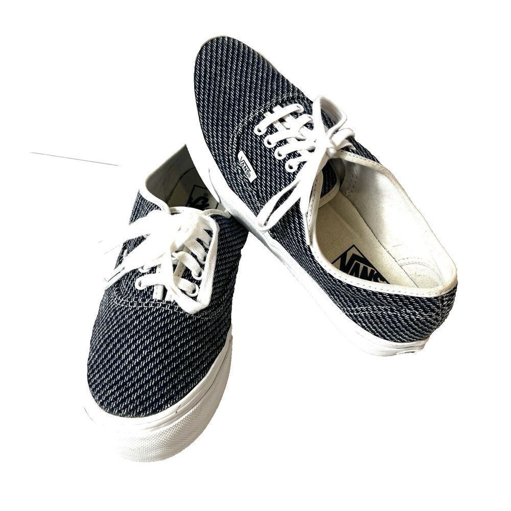VANS Off The Wall Womens 8 Herringbone Blue Sneaker Mens 6.5 Skate Shoes Low Top